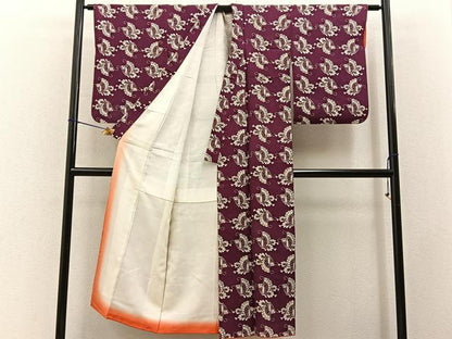 平和屋着物■上質な小紋　型染め　舞蝶文　正絹　逸品　BAAY3491hj