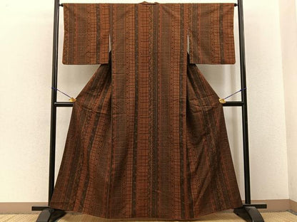 平和屋着物■上質な小紋　紬地　更紗花文　正絹　逸品　BAAY3493hj