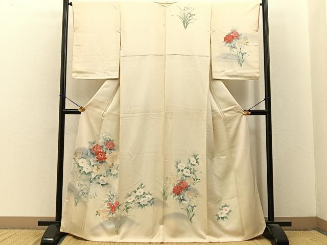 平和屋着物■訪問着　刺繍　草花文　暈し染め　金糸　正絹　逸品　BAAY3498hj