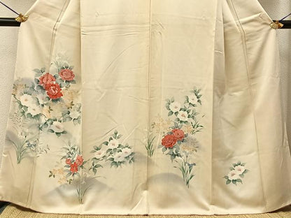 平和屋着物■訪問着　刺繍　草花文　暈し染め　金糸　正絹　逸品　BAAY3498hj