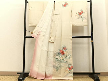 平和屋着物■訪問着　刺繍　草花文　暈し染め　金糸　正絹　逸品　BAAY3498hj