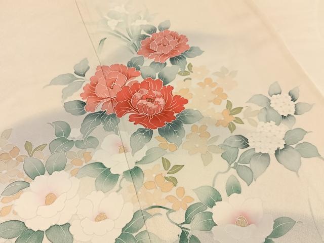 平和屋着物■訪問着　刺繍　草花文　暈し染め　金糸　正絹　逸品　BAAY3498hj