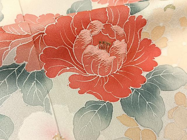 平和屋着物■訪問着　刺繍　草花文　暈し染め　金糸　正絹　逸品　BAAY3498hj