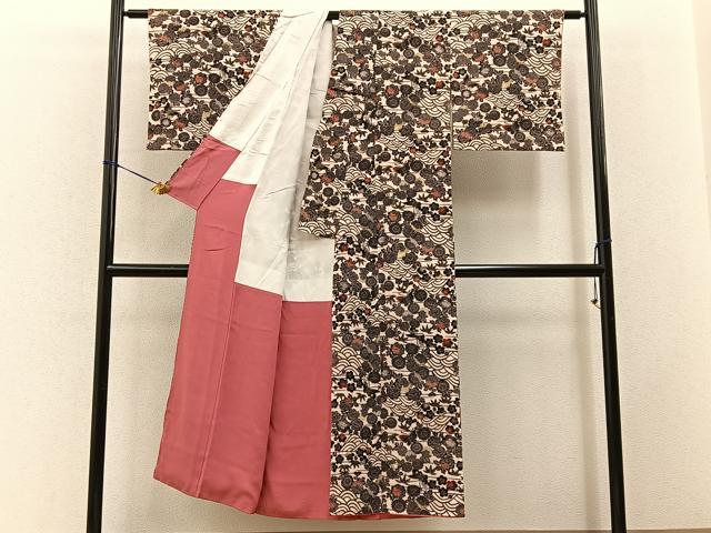 平和屋着物■上質な小紋　花蝶文　正絹　逸品　BAAY3499hj