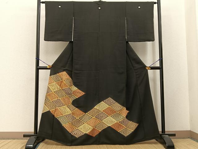 平和屋着物■豪華黒留袖　駒刺繍　入子菱　金彩　正絹　逸品　BAAY3501hj