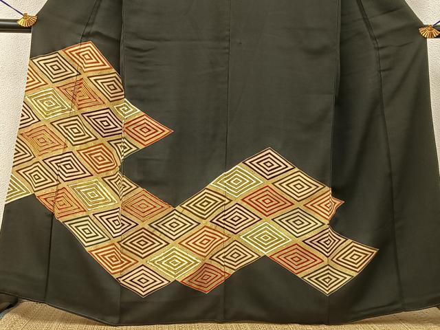 平和屋着物■豪華黒留袖　駒刺繍　入子菱　金彩　正絹　逸品　BAAY3501hj