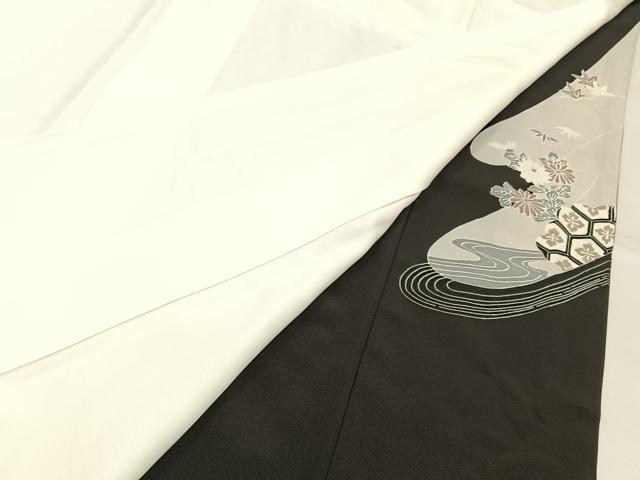 平和屋着物■豪華黒留袖　飛鶴扇面風景文　金彩　正絹　逸品　BAAY3502hj
