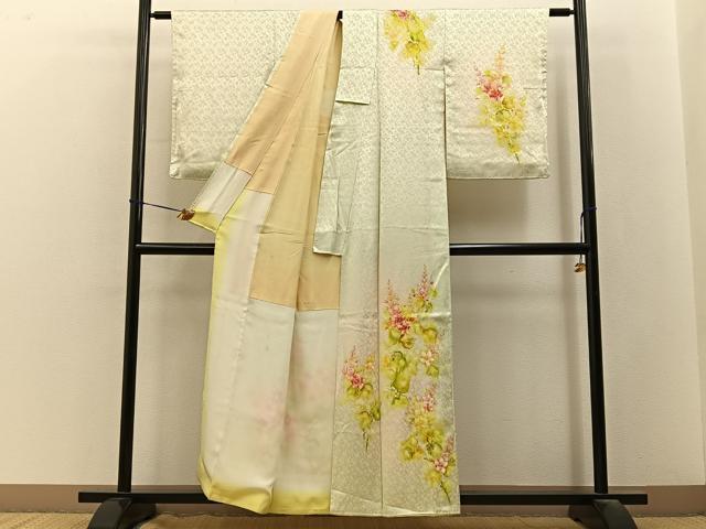 平和屋着物■訪問着　手描き　草花文　金彩　正絹　逸品　BAAY3505hj