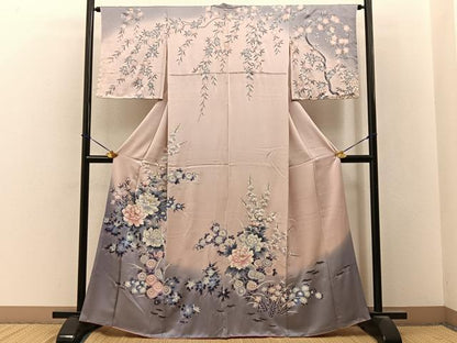 平和屋着物■訪問着　草花文　暈し染め　銀彩　正絹　逸品　BAAY3508hj