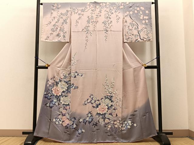 平和屋着物■訪問着　草花文　暈し染め　銀彩　正絹　逸品　BAAY3508hj