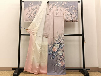 平和屋着物■訪問着　草花文　暈し染め　銀彩　正絹　逸品　BAAY3508hj