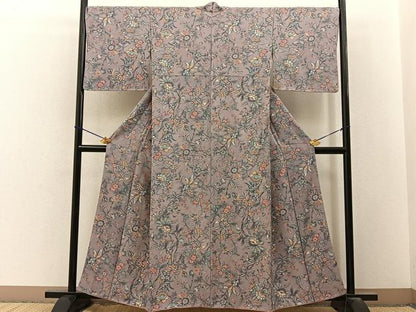 平和屋着物■上質な小紋　更紗花唐草文　金彩　正絹　逸品　BAAY3510hj