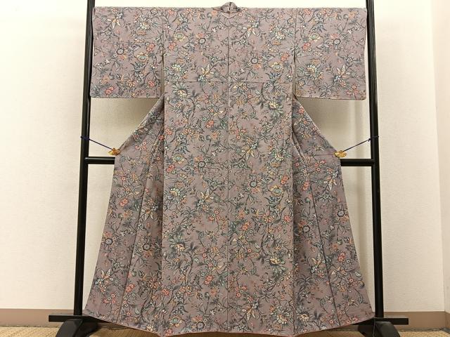 平和屋着物■上質な小紋　更紗花唐草文　金彩　正絹　逸品　BAAY3510hj