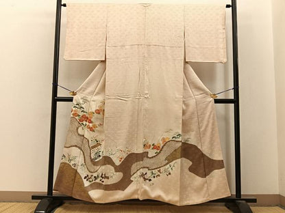 平和屋着物■豪華色留袖　駒刺繍　絞り　浜松花文　金彩　正絹　逸品　BAAY3512hj