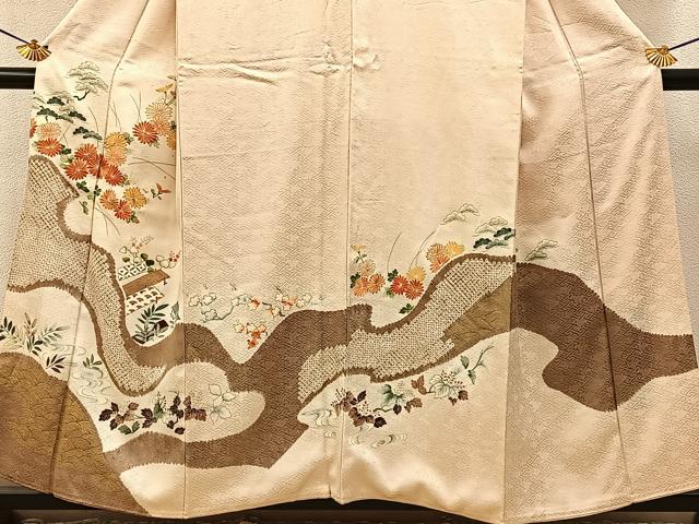 平和屋着物■豪華色留袖　駒刺繍　絞り　浜松花文　金彩　正絹　逸品　BAAY3512hj