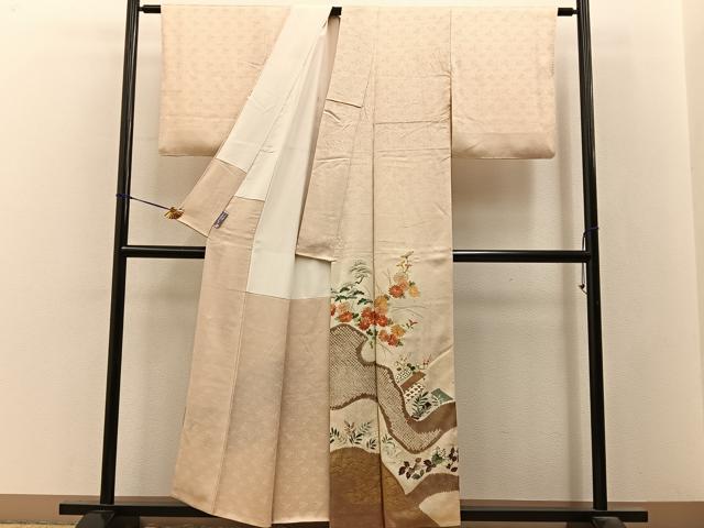 平和屋着物■豪華色留袖　駒刺繍　絞り　浜松花文　金彩　正絹　逸品　BAAY3512hj