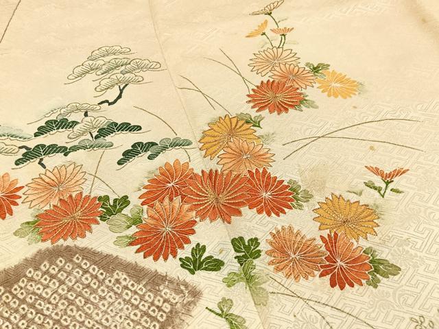 平和屋着物■豪華色留袖　駒刺繍　絞り　浜松花文　金彩　正絹　逸品　BAAY3512hj