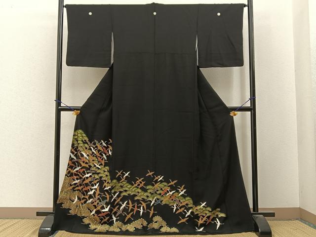 平和屋着物■豪華黒留袖　飛鶴松文　金彩　ロング丈　正絹　逸品　BAAY3521hj