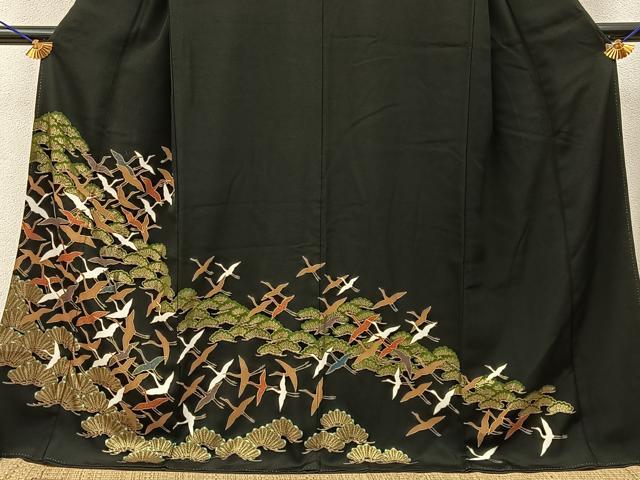 平和屋着物■豪華黒留袖　飛鶴松文　金彩　ロング丈　正絹　逸品　BAAY3521hj