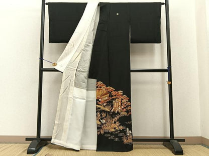 平和屋着物■豪華黒留袖　駒刺繍　飛鶴御所車文　金彩　正絹　逸品　BAAY3522hj