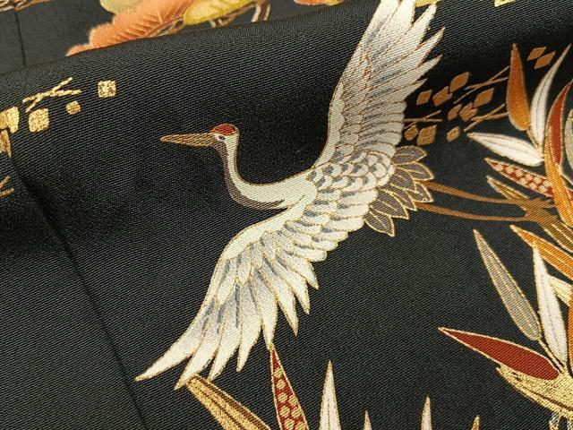 平和屋着物■豪華黒留袖　駒刺繍　飛鶴御所車文　金彩　正絹　逸品　BAAY3522hj