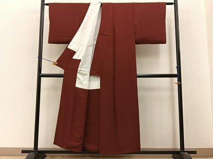 平和屋着物■上質な色無地　葡萄茶色　正絹　逸品　BAAY3527hj