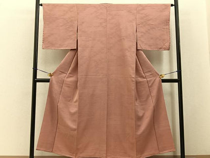 平和屋着物■上質な色無地　流水地紋　珊瑚色　正絹　逸品　BAAY3529hj