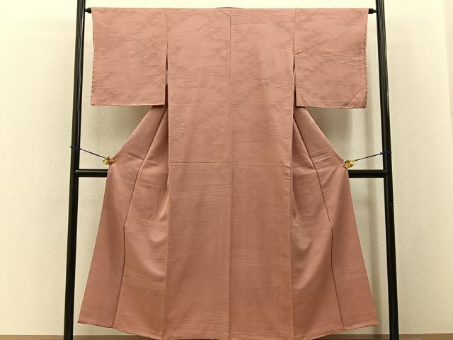 平和屋着物■上質な色無地　流水地紋　珊瑚色　正絹　逸品　BAAY3529hj