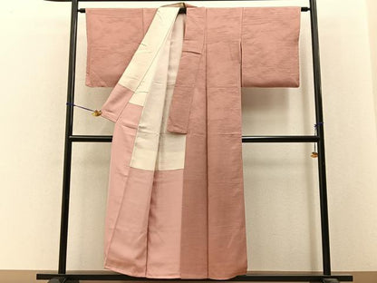 平和屋着物■上質な色無地　流水地紋　珊瑚色　正絹　逸品　BAAY3529hj