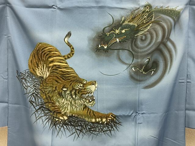 平和屋着物●男性　長襦袢　無双仕立て　虎　龍　仮絵羽　洗える着物　未使用　BAAY3531hj