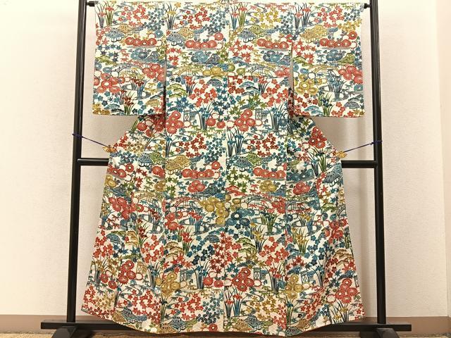 平和屋着物■上質な小紋　型染め　御所解文　正絹　逸品　BAAY3532hj