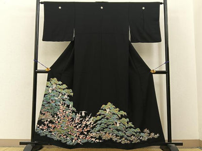 平和屋着物■豪華黒留袖　友禅　松竹梅飛鶴文　正絹　逸品　BAAY3533hj