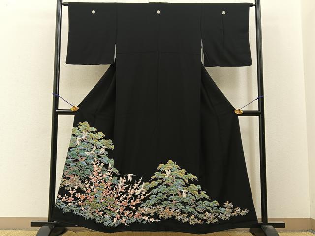 平和屋着物■豪華黒留袖　友禅　松竹梅飛鶴文　正絹　逸品　BAAY3533hj