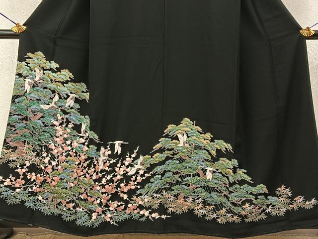 平和屋着物■豪華黒留袖　友禅　松竹梅飛鶴文　正絹　逸品　BAAY3533hj