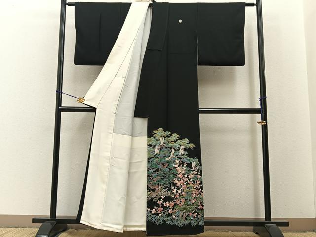 平和屋着物■豪華黒留袖　友禅　松竹梅飛鶴文　正絹　逸品　BAAY3533hj