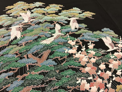 平和屋着物■豪華黒留袖　友禅　松竹梅飛鶴文　正絹　逸品　BAAY3533hj