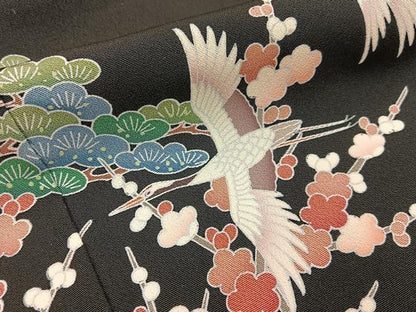 平和屋着物■豪華黒留袖　友禅　松竹梅飛鶴文　正絹　逸品　BAAY3533hj
