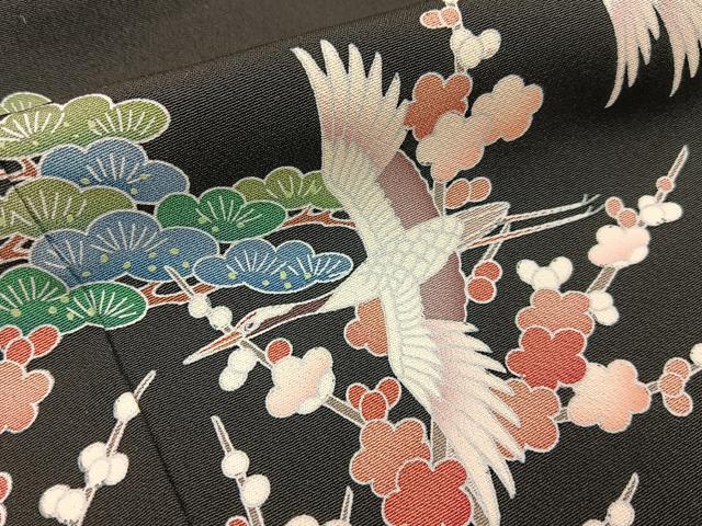 平和屋着物■豪華黒留袖　友禅　松竹梅飛鶴文　正絹　逸品　BAAY3533hj