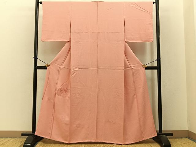 平和屋着物■中国三大刺繍　スワトウ刺繍　無地絵羽訪問着　総刺繍　扇面花文　珊瑚色　正絹　逸品　BAAY3535hj