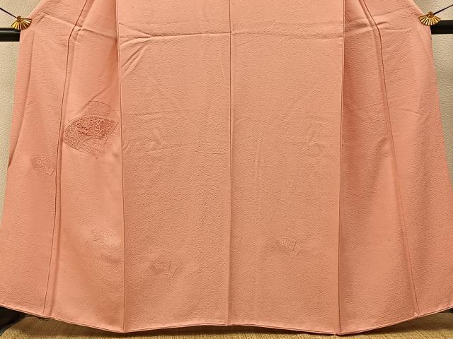 平和屋着物■中国三大刺繍　スワトウ刺繍　無地絵羽訪問着　総刺繍　扇面花文　珊瑚色　正絹　逸品　BAAY3535hj
