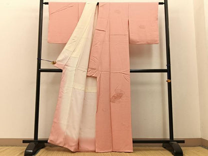 平和屋着物■中国三大刺繍　スワトウ刺繍　無地絵羽訪問着　総刺繍　扇面花文　珊瑚色　正絹　逸品　BAAY3535hj