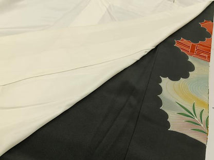 平和屋着物■豪華黒留袖　作家物　駒刺繍　渡橋草葉文　金彩　正絹　逸品　BAAY3536hj