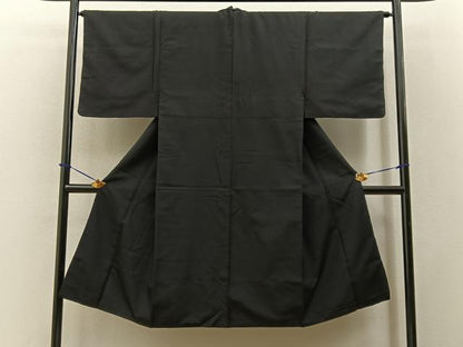 平和屋着物■男性　お召　黒色　正絹　逸品　BAAY3539hj