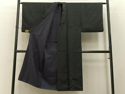 平和屋着物■男性　お召　黒色　正絹　逸品　BAAY3539hj