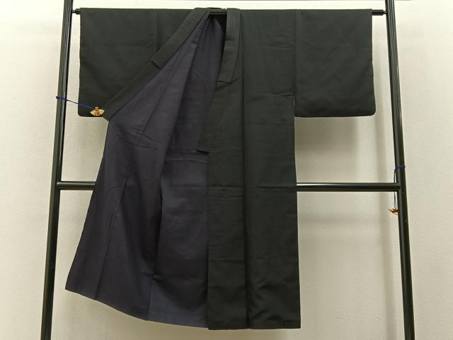 平和屋着物■男性　お召　黒色　正絹　逸品　BAAY3539hj