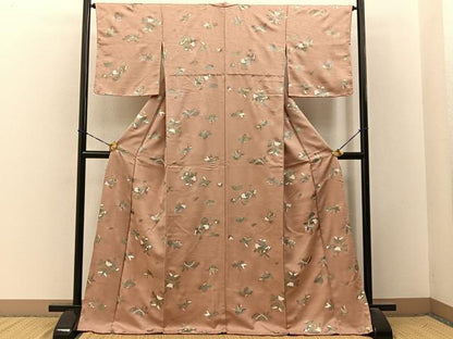平和屋着物■上質な小紋　花蝶文　金彩　ロング丈　正絹　逸品　未使用　BAAY3543hj