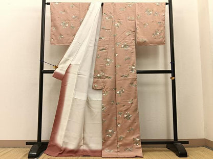 平和屋着物■上質な小紋　花蝶文　金彩　ロング丈　正絹　逸品　未使用　BAAY3543hj