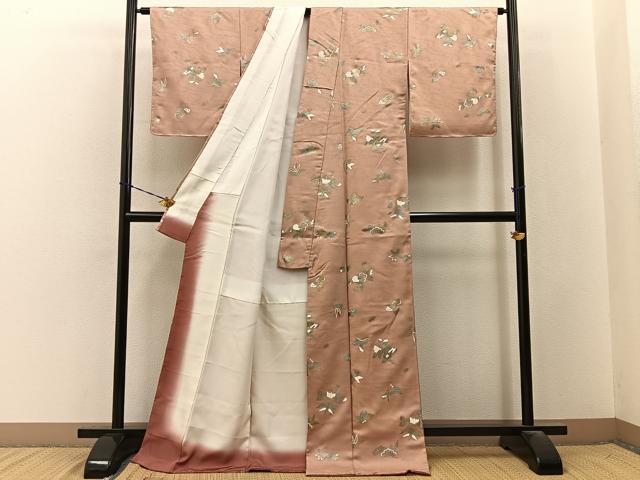 平和屋着物■上質な小紋　花蝶文　金彩　ロング丈　正絹　逸品　未使用　BAAY3543hj