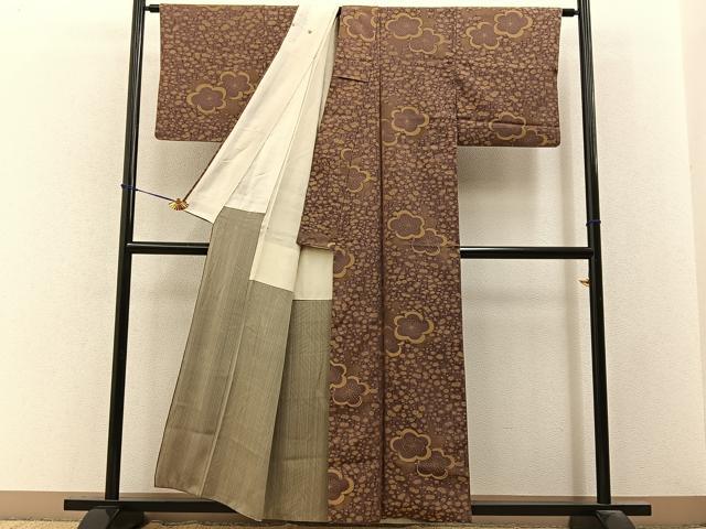 平和屋着物■上質なお召　梅　正絹　逸品　BAAY3544hj