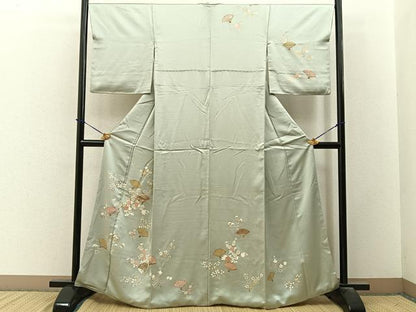 平和屋着物■訪問着　駒刺繍　扇面花文　金彩　正絹　逸品　BAAY3549hj